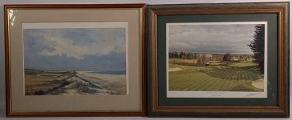 2x Golf Prints: signed G Baxter The Gleneagles Hotel Kings Course, and a Shirley Carnt print of