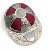 Silver Novelty Jockey Cap Pin Cushion. 925 silver with red velvet fabric