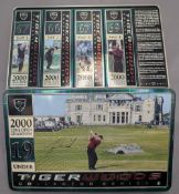 2000 129th Open Champion Tiger Woods Collector Series Golf Ball Tin, with unused contents of 12