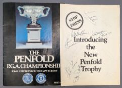 1975 Penfold PGA Golf Championship Programme with multi signed stop press sheet, having signatures
