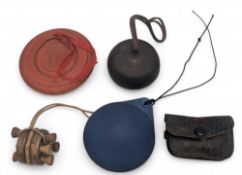 Period Golf Ball Cleaning Accessories and wooden golf tee holder and leather tee wallet