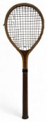 c1890 Feltham Lawn Tennis Racket, small oval head marked Feltham, London to rounded neck, with