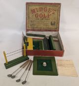 Period Golf Game Midget Golf Glevum Series containing instructions, board and parts, flag poles,