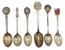 6x Silver and enamel Golfing Spoons to include Gay Hill Golf Club, Haley Wood Golf Club,