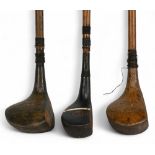2x Socket neck woods and R Forgan St Andrews light stained socket neck driver (short and ungripped),