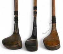 2x Socket neck woods and R Forgan St Andrews light stained socket neck driver (short and ungripped),