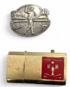 Golf Collectables - a Sterling Silver golf brooch, golf score petrol lighter made by Helenix