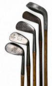 5x Assorted Golf clubs to incl 4x Irons an Anderson of Anstruther small headed cleek, Tom Stewart