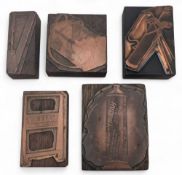 Period Halley Golf Clubs and Bags Advertising Printing Blocks - most are golf bags, 5 assorted