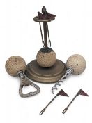 Golf Ball enamel 19th Hole Cocktail Stick Holder, with 4 small red enamel forks, with a Penfold