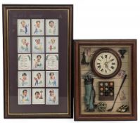 Golf Collectables framed items, a battery-operated clock with golf diorama - size 30cm x40cm, a
