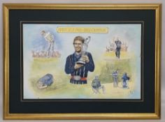 Sandy Lyle 1985 Open Champion Golf Watercolour painted by Frank Paddock (a Shropshire artist),