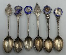 6x Silver and enamel Golfing Spoons, hallmarked examples of the Fulwell Golf Club, Queens Park
