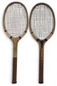 Pair of period Walter Briggs Ltd London wooden Tennis Rackets: a scarce London racket maker/retailer