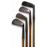 4x Assorted Golf clubs to incl Tom Stewart no 2 iron, W Scarlett spade mashie, and a J Braid of