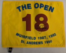 1987-1992 The Open Winner Nick Faldo signed 18th Hole Pin Flag, Muirfield 1987, 1992, and St Andrews