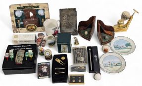 Golf Collectables: to include a small German bisque golf figure, resin golf box, collectors plate,
