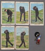 GALLAHER, Sports Series, Nos. 1-2, 5, 7, and 10, golf subjects - plus an enamel Robinson's Golly