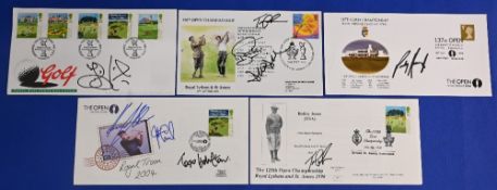 5x Golf First Day Covers 1994-2008 hand signed by nine including Todd Hamilton David Duval Padraig