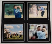 4x Signed colour Golf Photographs, all mounted with good signatures of Jim Furik, Sandy Lyle, Ian