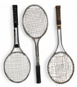 3x metal framed Tennis Rackets, Wilson, Slazenger Plus and a tempered steel Lat 8000 - all in fair