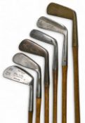 6x Assorted Golf clubs - 4x irons to incl a jigger, Nicol number 3 iron, unnamed mashie and a
