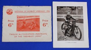 Souvenir of Wembley Speedway 1936 - Twelve autographed portraits of the Wembley Lions in envelope,