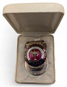 Rare 1985 Ryder Cup American and European Enamel Money Clip, 10ct gold rear clip part, engraved