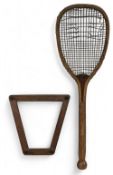 The Dynamic No. 3 wooden flat top Fishtail Tennis Racket, with convex neck marked the dynamic No. 3,