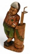 Modern Wooden Figure of Junior Caddy resting against his Golf Bag c/w clubs - measures 20