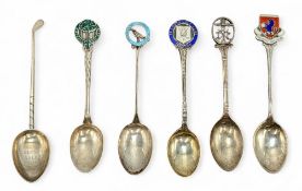 6x Silver and enamel Golfing Spoons, hallmarked and 925 silver examples of 2nd Tactical Air Force
