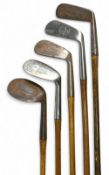 4x Assorted Golf irons to incl 4 iron stamped LB London, W Goodridge of Lichfield mashie, Gainey