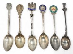 6x Silver and enamel Golfing Spoons, hallmarked examples, Robin Hood Golf Club, Notts City Golf