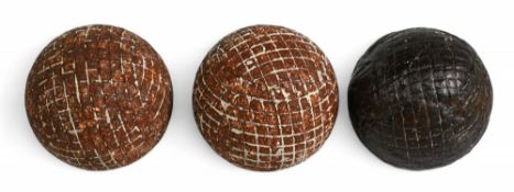 3x Mesh pattern Gutty Golf Balls one black and 2x red covers