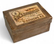 Box of replica Feathery Golf Balls x6 within a replica D&W Auchterlonie St Andrews ball box