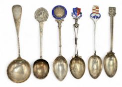6x Silver and enamel Golfing Spoons to include Sale Golf Club, Dunkinfield Golf Club