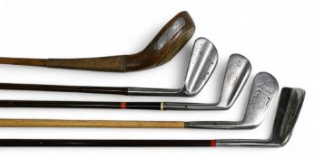 3x James Braid steel shafted irons by Tom Stewart, Nicol and Spalding and a Steel shafted Orion