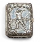 Period 925 Sterling Silver Golf Vesta Case, depiction a golfer in swing 3cm x 3.2cm x.5cm, in good