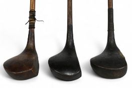 3x Socket neck woods a driver stamped H Fossubry maker Tooting Beck with unusual central fibre