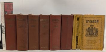 1947-1954 Wisen Cricketers Almanack Books to include a soft back 1947, hard back 1948, 1949, 1950,