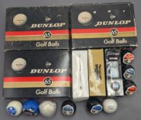 Vintage Dunlop 65 Golf Ball Boxes with wrapped contents of Dunlop, most wrapped with noted names