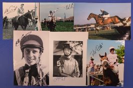 6x Horse Racing signed Photographs: Jockeys - Lester Piggot - on 1st win, Bob Champion, John R