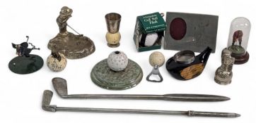 Golf Collectables: a mixed lot to include golfer ash tray, golf ball enamelled fire poker, picture