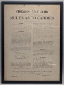 1898 Chiswick Golf Club Rules as Caddies, a framed display card in good original condition. Size #