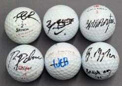 6x Named signed Golf Balls with signatures of Tom Lehman, Ryan Palmer, Bryden McPherson, Webb