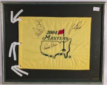2004 Masters Golf Flag signed by Ian Poulter, Justin Rose, Arnold Palmer - framed 52cm x 64cm,