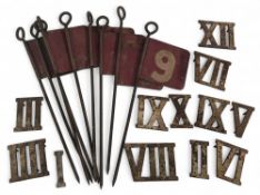 Vintage Garden Clock Golf Set, a full set of cast metal roman numerals, with a set of metal flags