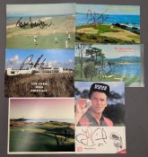 6x Signed Golf Postcards, with noted names of Jesper Parnevik, Padraig Harrington, Tom Kite, Todd