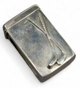 Period Hallmarked Sterling Silver Golf Vesta Case / Matchbox Holder, crossed golf clubs emblem