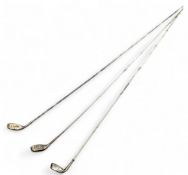 3x Silver Topped Golf Club Hat Pins, with steel pins, 25cm long